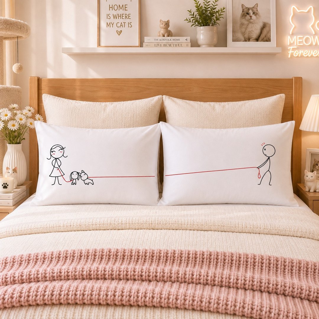 "Puppy Love" Couple Pillowcases (FREE HAND CREAM) - 枕头/抱枕 - 其他材质 白色