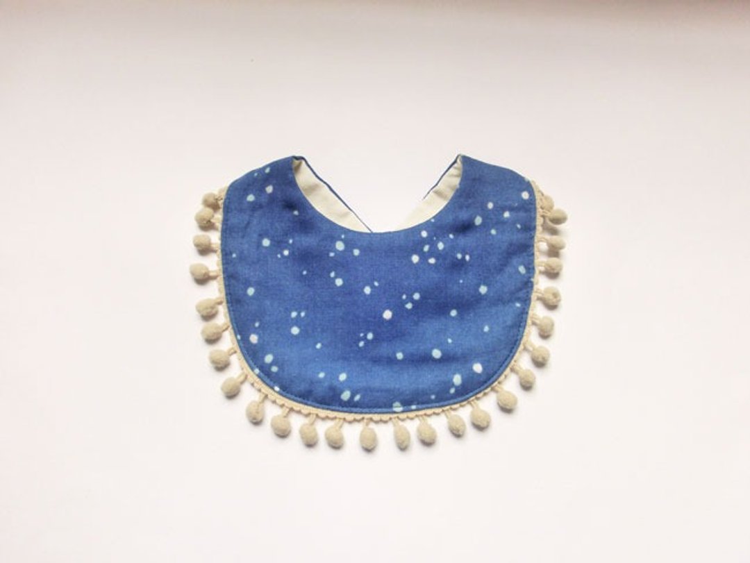 Gauge Cotton Bib / Indigo Blue  Dots - 围嘴/口水巾 - 其他材质 蓝色