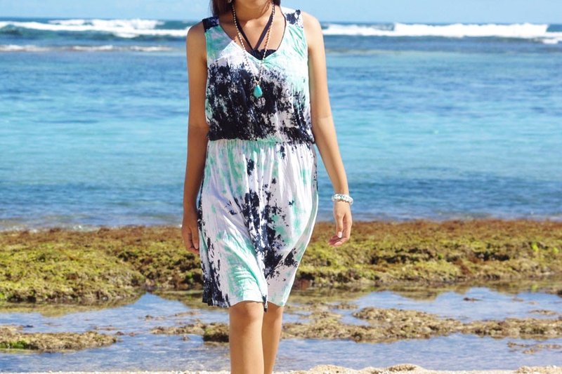 Uneven dyed Sleeveless Dress <navy blue> - 洋装/连衣裙 - 其他材质 蓝色