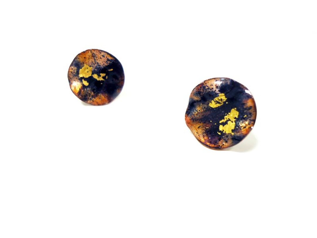 HinduLotus II 夏之荷珐琅耳环(黑色) - 耳环/耳夹 - 其他金属 黑色