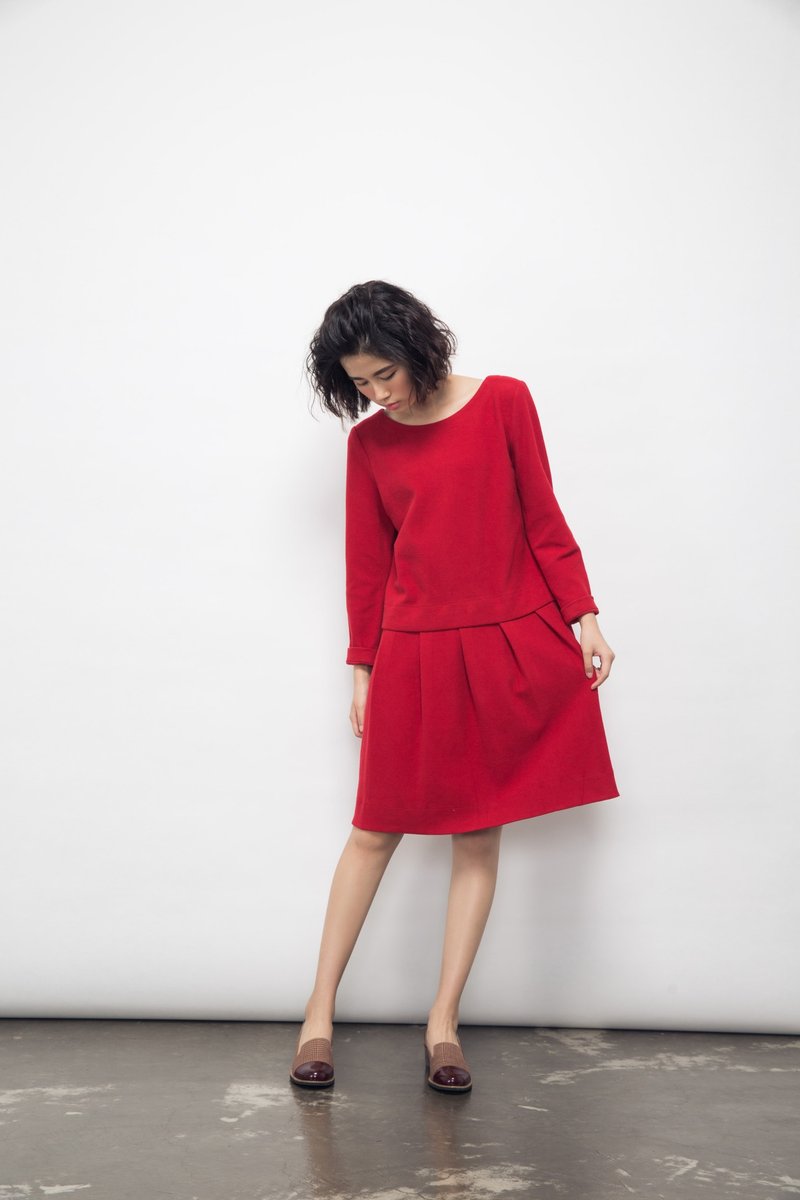 冬日奇幻 有机棉多穿法洋装-白雪苹果 - 洋装/连衣裙 - 棉．麻 红色