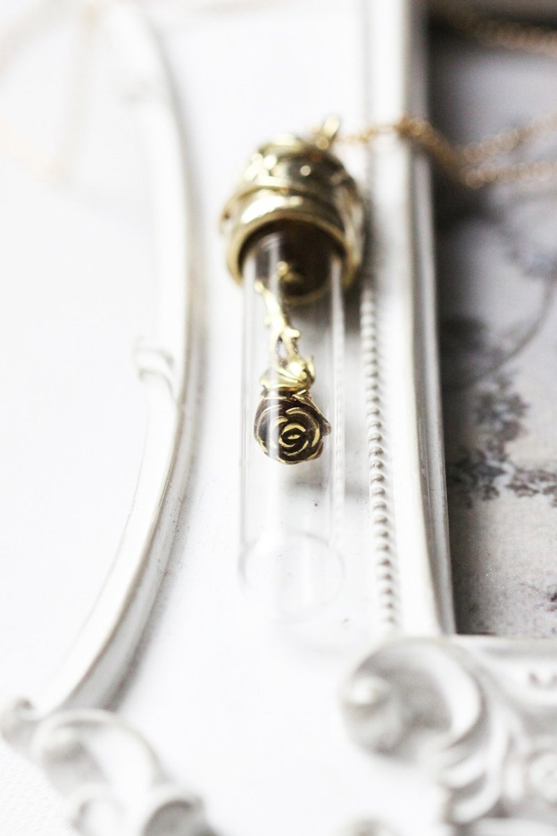 Rose necklace in a glass tube  by linen. - 项链 - 其他金属 