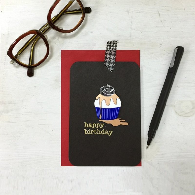 生日  Happy birthday 纪念 立体蛋糕 祝福万用卡片 明信片 - 卡片/明信片 - 纸 黑色
