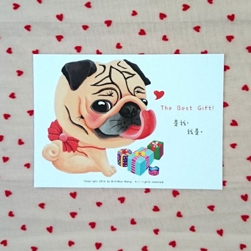 The Best Gift! 巴哥明信片 - 卡片/明信片 - 纸 白色