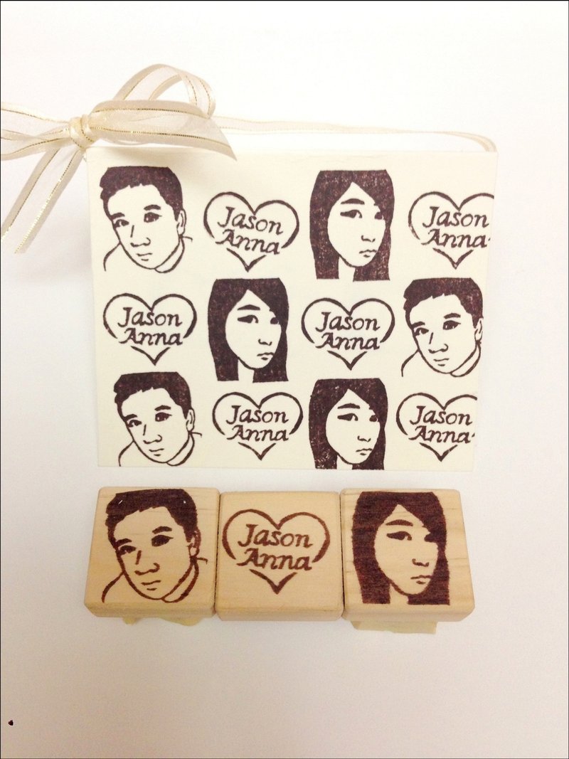 [情人专属]人像手工订制橡皮章 卡片套组 - 卡片/明信片 - 木头 白色