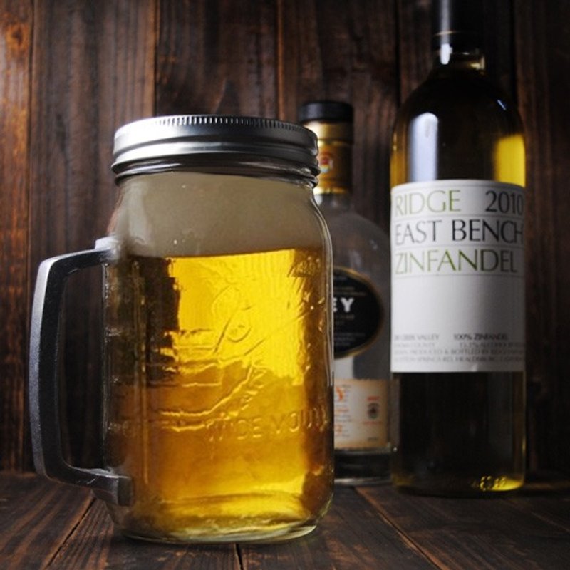 800cc【MSA 大容量把手啤酒杯】17cm Rednek Beer Mug 复刻玻璃罐饮料瓶(含密封盖) 不含饮料不含酒 - 咖啡杯/马克杯 - 玻璃 黄色