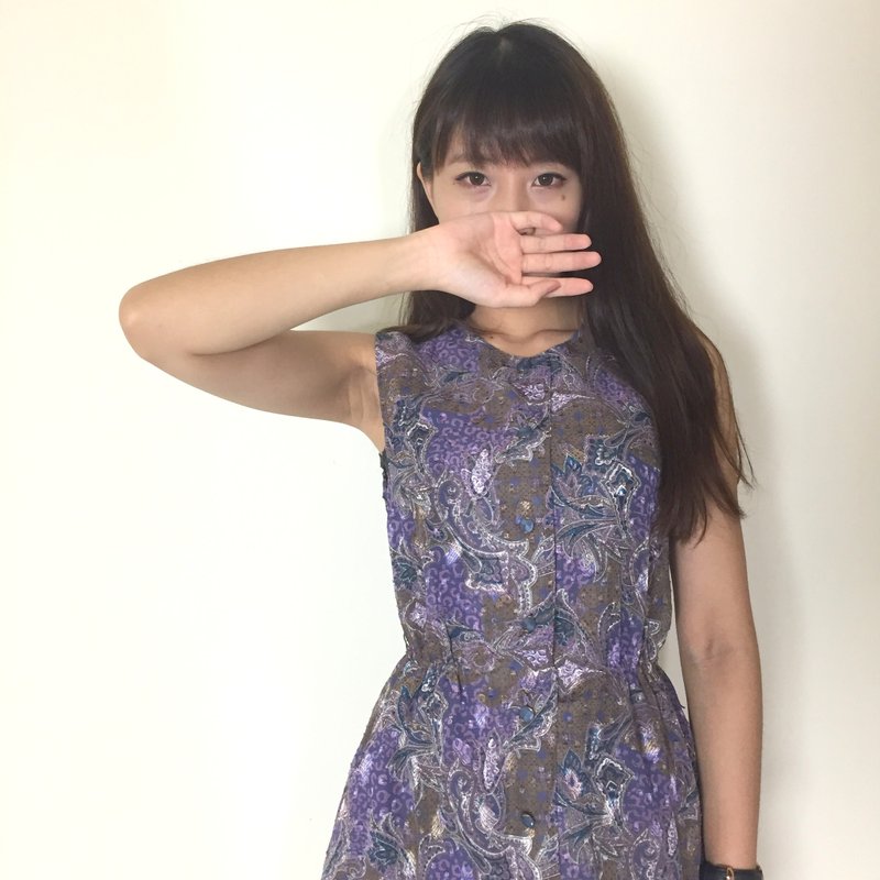古着洋装 | BD808 | 紫海 | 印花 | 雪纺 - 洋装/连衣裙 - 纸 紫色