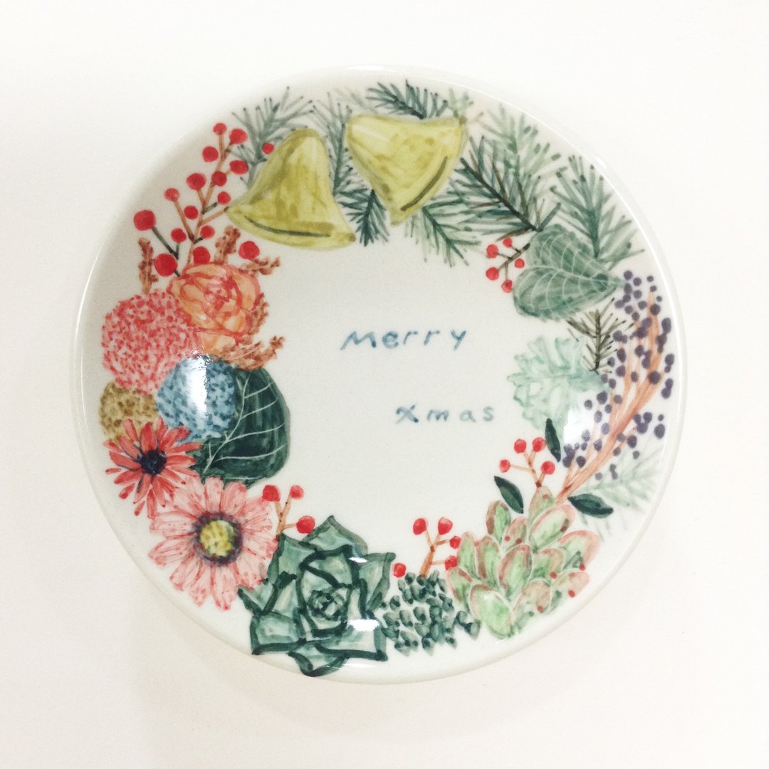 叮叮当花圈-【可定制姓名】手绘圣诞小碟 - 浅碟/小碟子 - 瓷 多色