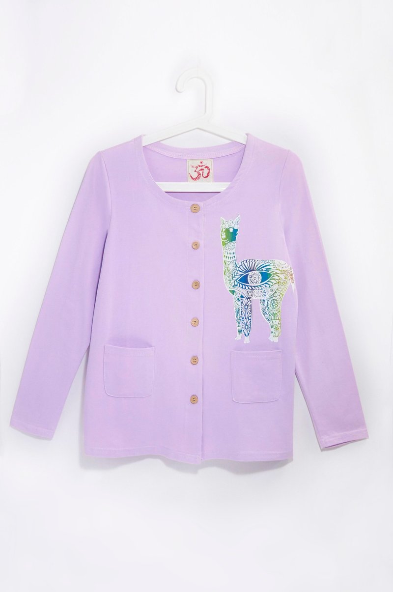 手感纯棉木扣质感外套 - 秘鲁羊驼 ( 清新粉紫 ) - 女装休闲/机能外套 - 棉．麻 紫色