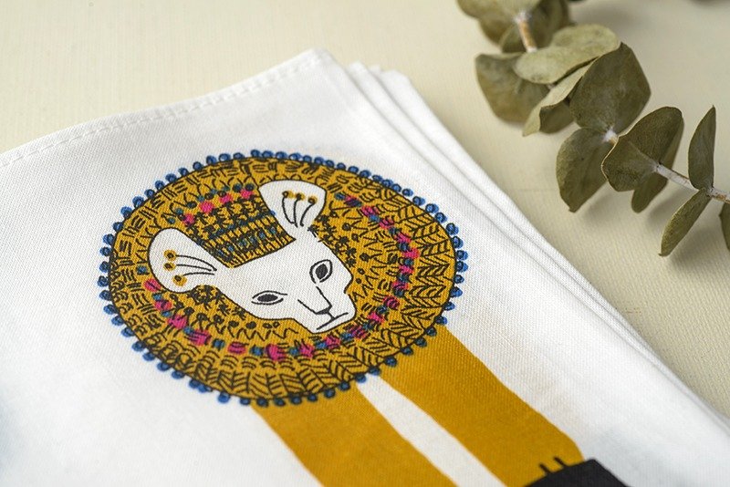 手帕 狮子站在山顶  29930-01 - 手帕/方巾 - 棉．麻 白色