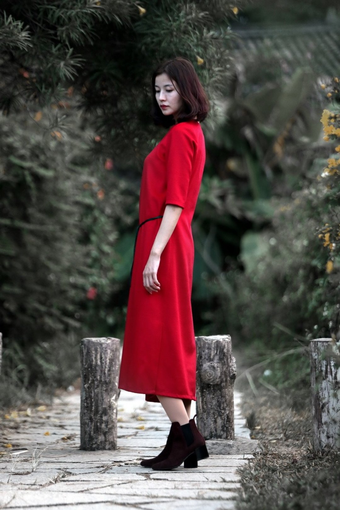 品祥云纱冬季新款山羊绒大衣 连衣裙 盛唐 大红色 - 裙子 - 羊毛 红色