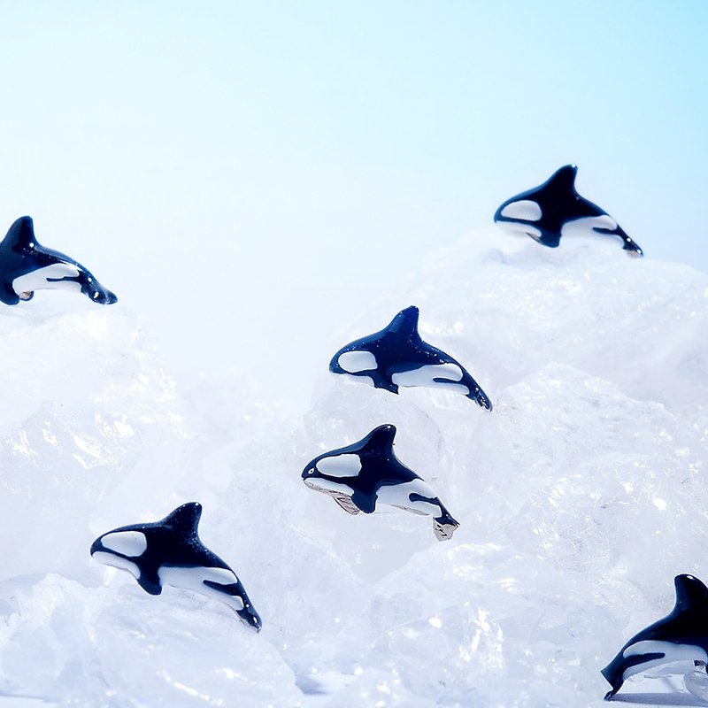 逆戟鲸黄铜珐琅耳环 - 耳环/耳夹 - 其他金属 黑色