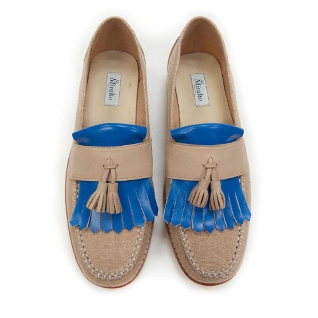 Classic Vintage Moccasin Tassel Loafers M1109 Blue - 女款牛津鞋/乐福鞋 - 棉 蓝色