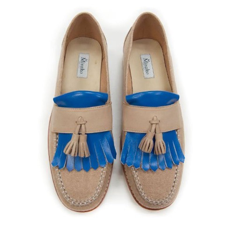 Classic Vintage Moccasin Tassel Loafers M1109 Blue - 女款牛津鞋/乐福鞋 - 棉．麻 蓝色