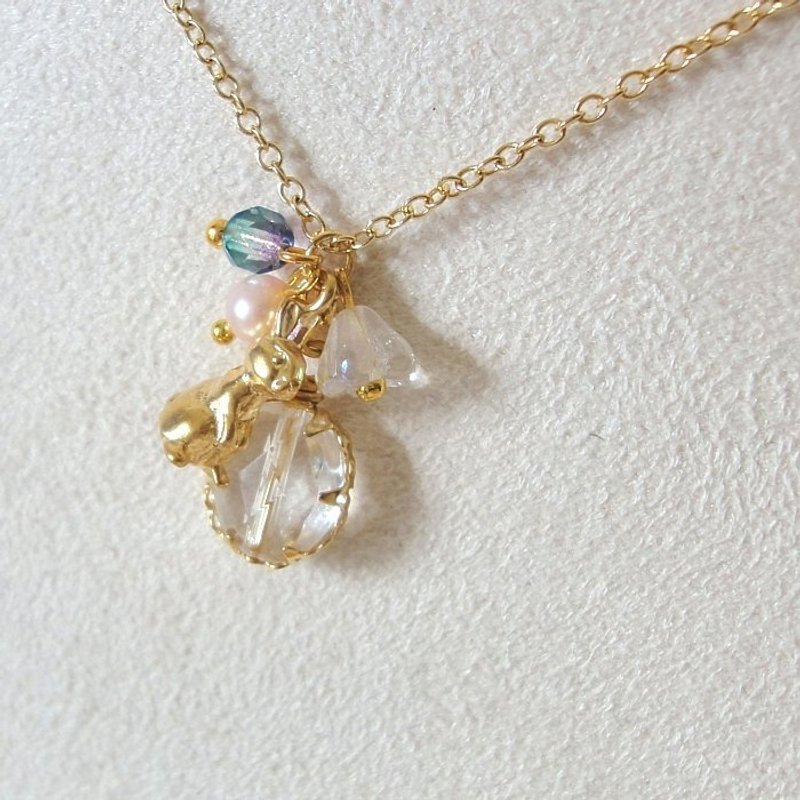 {KNL0077}森物语~张望的小兔镶边白水晶短炼 - 项链 - 宝石 白色