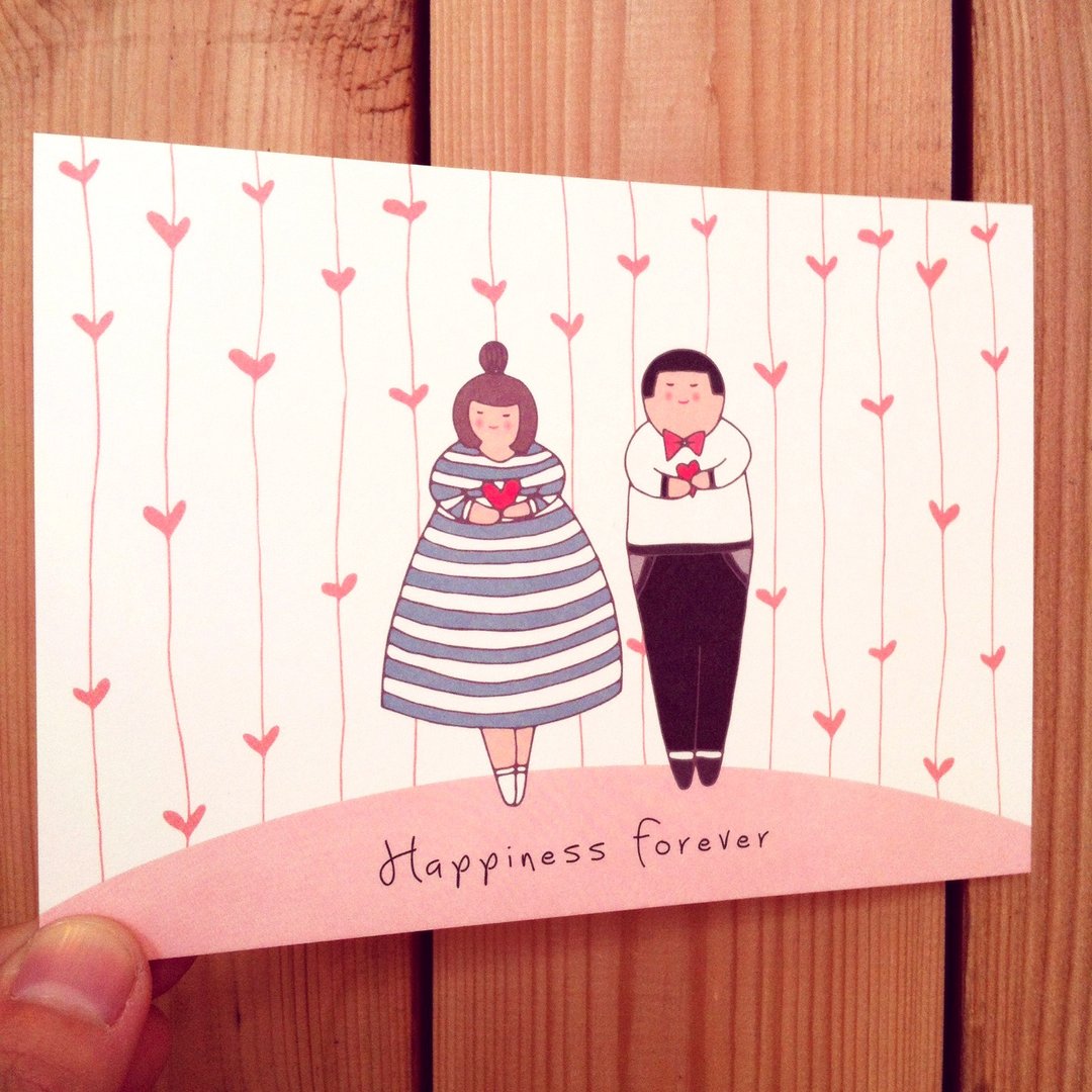 明信片-Happiness Forever - 卡片/明信片 - 纸 粉红色