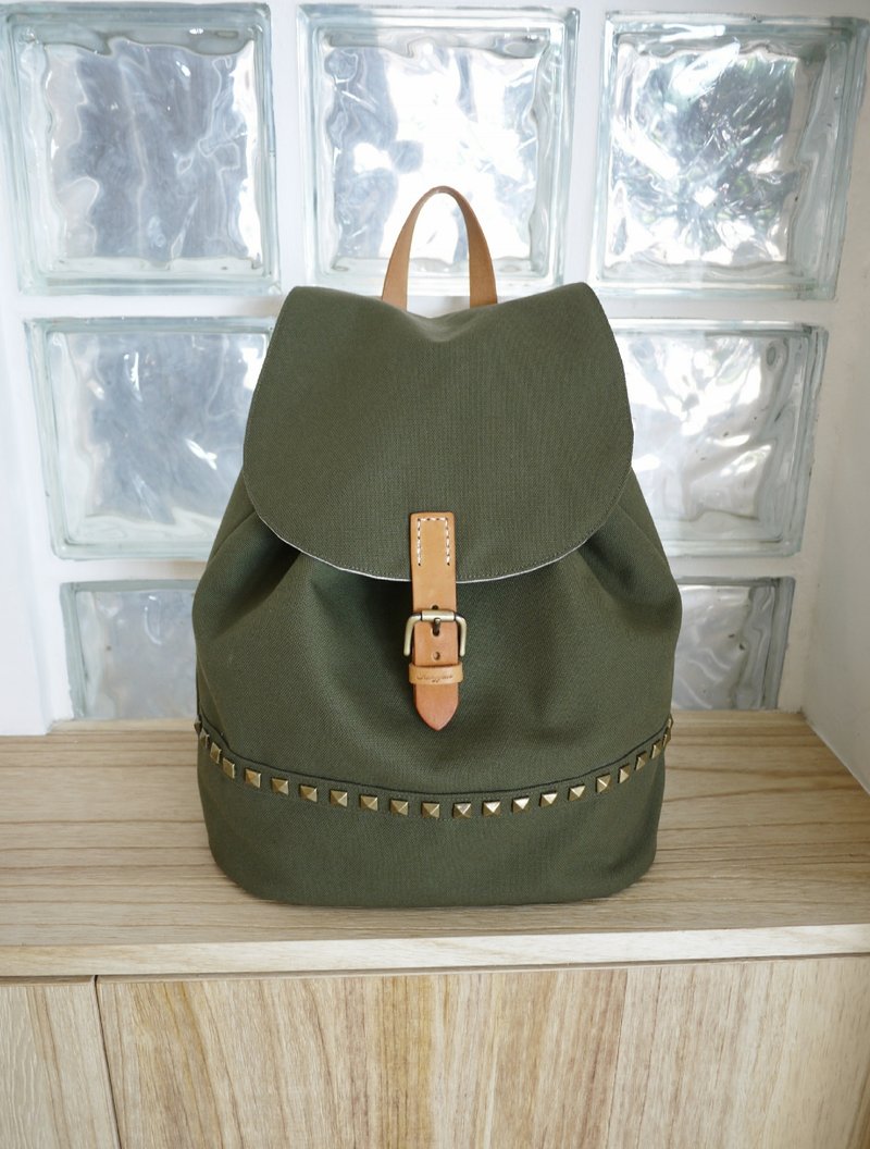 帆布铆钉后背包(绿) - 后背包/双肩包 - 其他材质 绿色