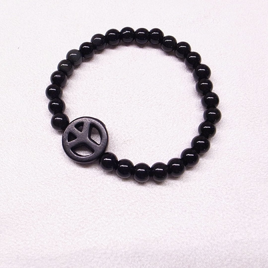 ☽柒夕手作☽【07195b1】和平符号黑曜石款手环 - 金工/饰品 - 其他材质 黑色