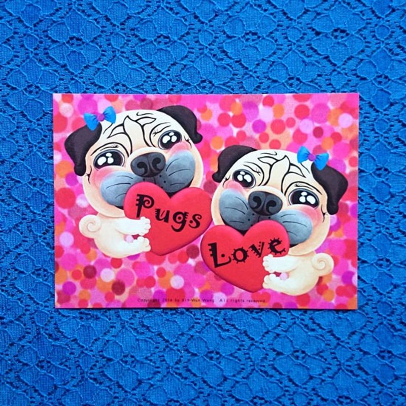 My Heart Belongs to Pugs 巴哥明信片 - 卡片/明信片 - 纸 白色