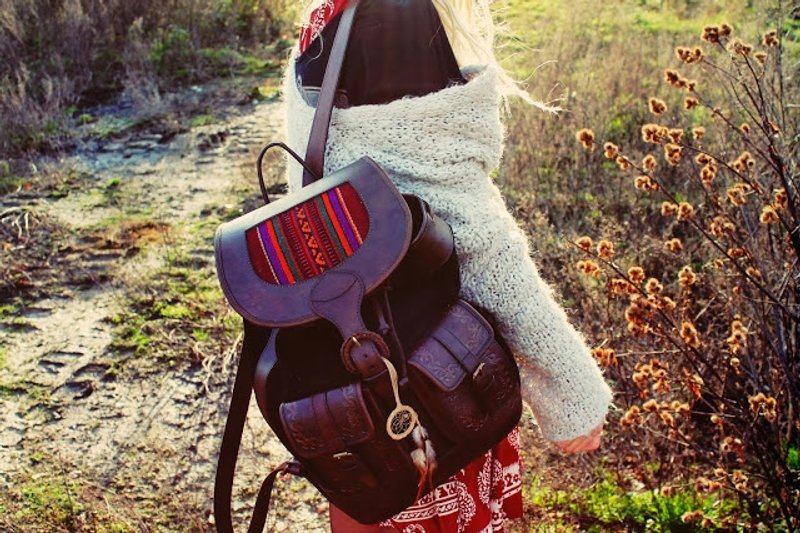 Mochata 民族风绒面双肩包 黑 - 后背包/双肩包 - 真皮 黑色