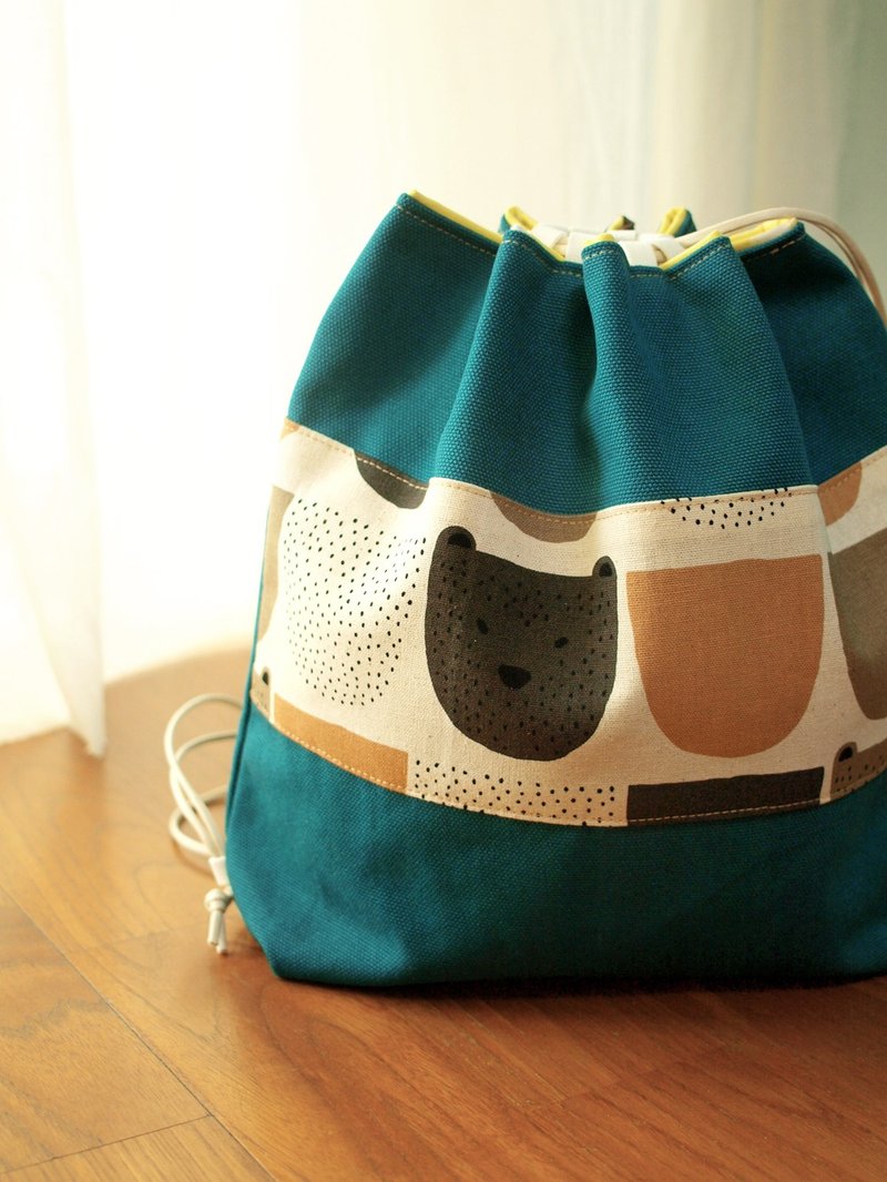 一平方独家包款 束口后背手提两用包 狗熊君 土耳其蓝* - 束口袋双肩包 - 其他材质 蓝色