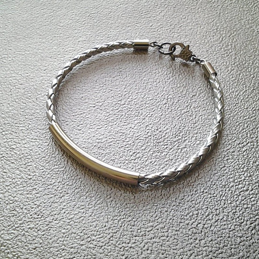 EarringFanatic金属弯管银色辨子皮中性手链 - 手链/手环 - 真皮 灰色