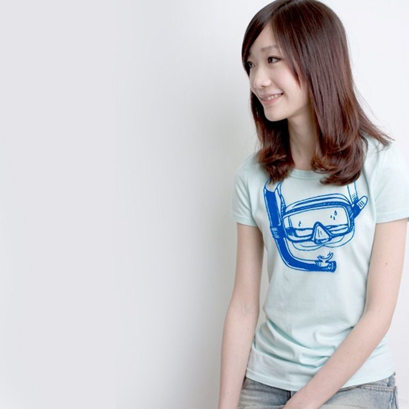 潜水镜 短袖 蜜桃棉 女T - 女装 T 恤 - 棉．麻 蓝色