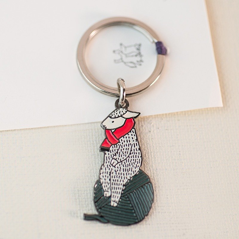 [SH57] sheep of Keeling over black / yellow muffler / navy blue ball of yarn - 钥匙链/钥匙包 - 其他金属 蓝色