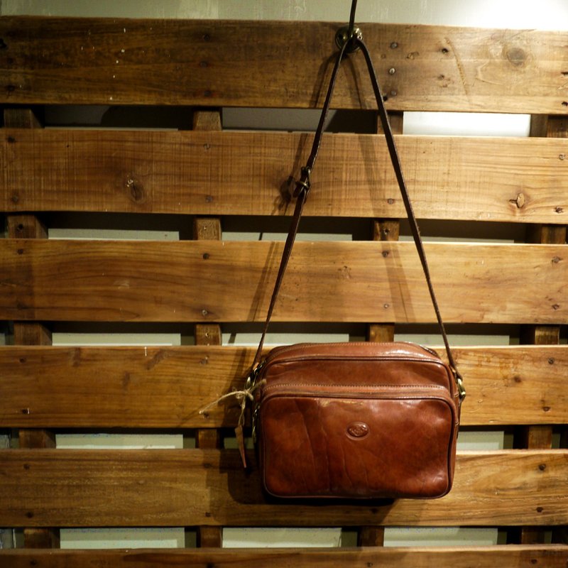 夕卡 Shika // Vintage bag PIELLE 经典野牛皮侧背小方包 义大利手工制 {A1-012} - 侧背包/斜挎包 - 其他材质 咖啡色
