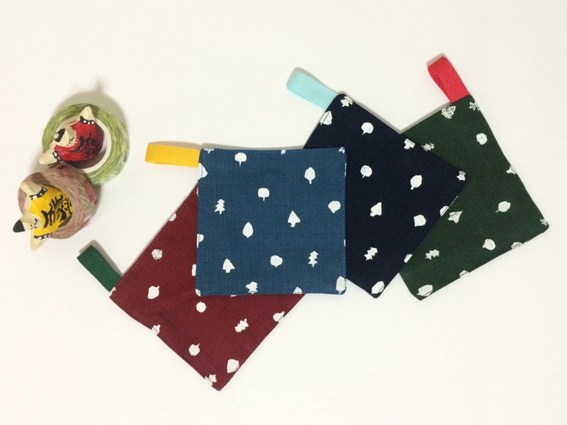 小树森林手工车缝绢印杯垫 4件组 - 杯垫 - 其他材质 多色