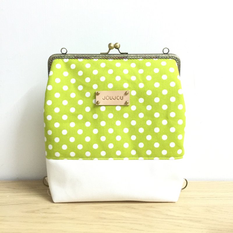 苹果绿点点大口金后背包/赠送免费打印名字皮标 - 后背包/双肩包 - 其他材质 绿色