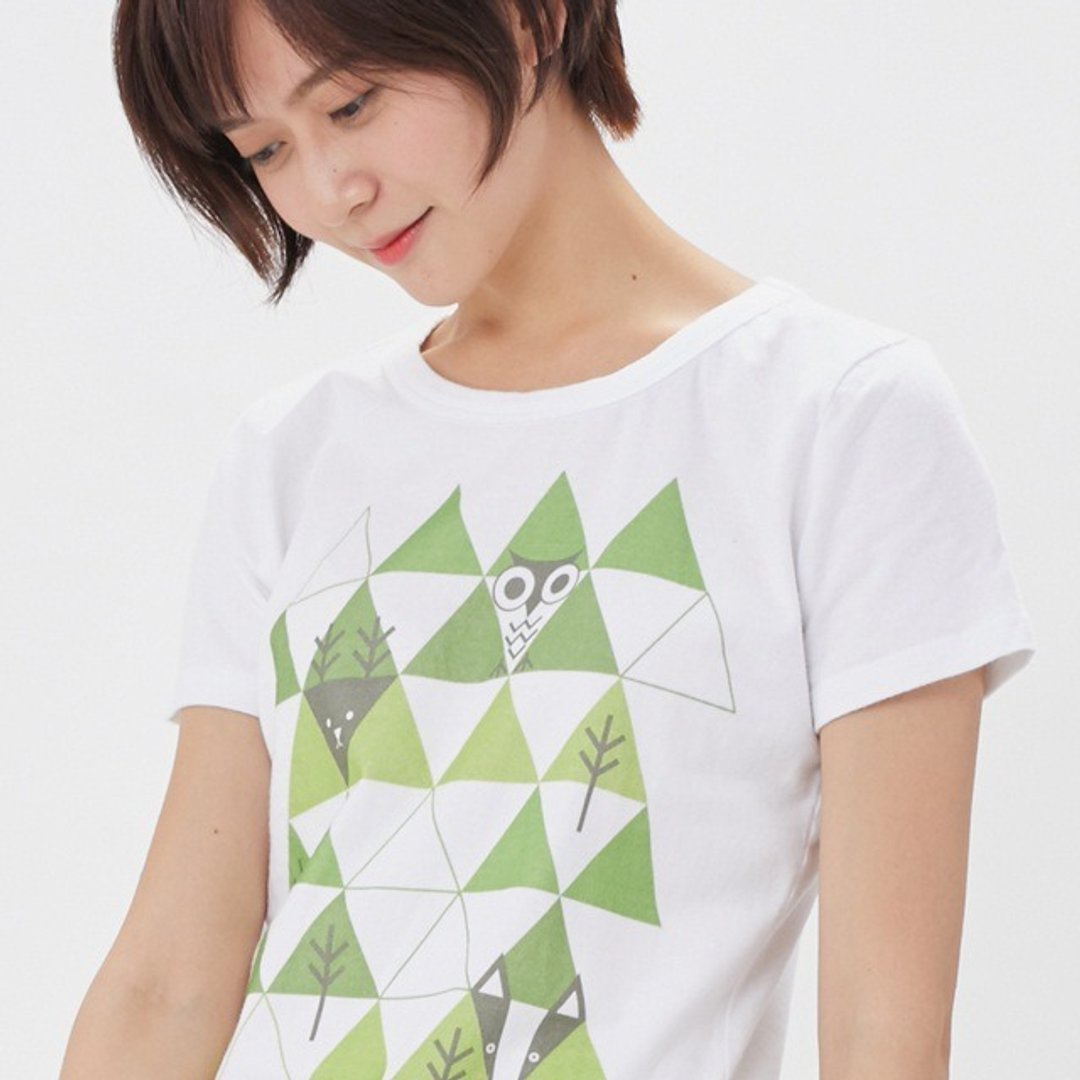 几何山林 短袖 蜜桃棉 女T 纯白 - 女装上衣 - 棉 白色