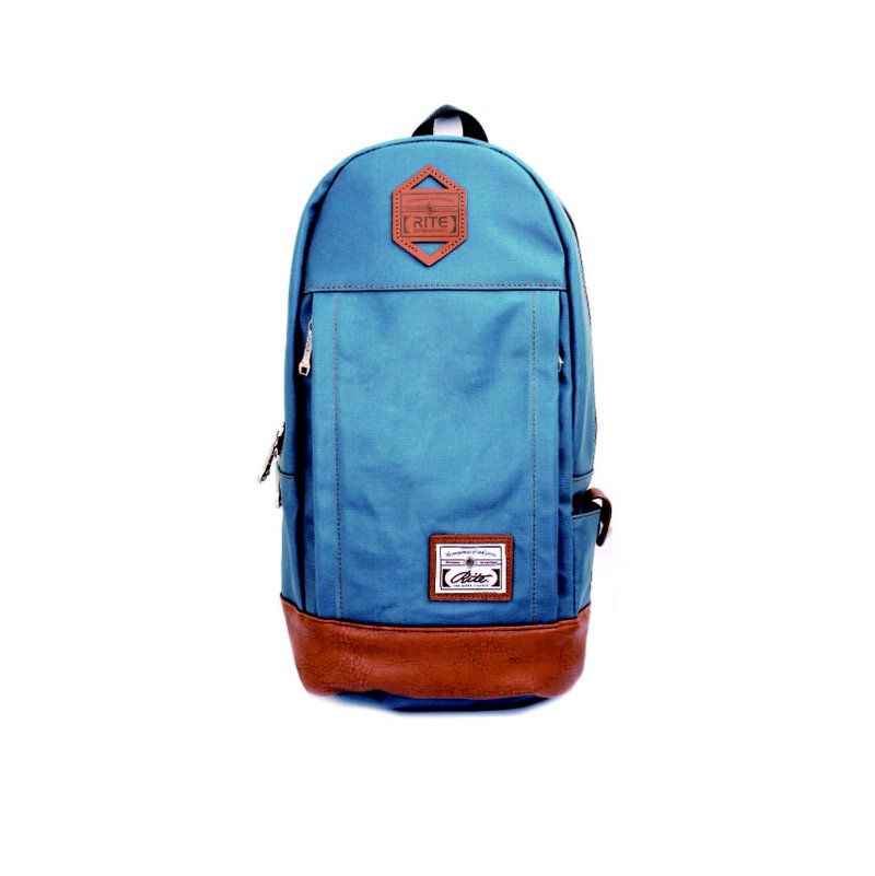 原子小背包｜蓝绿帆布｜－买包就送品牌专属钥匙圈(限时优惠) - 后背包/双肩包 - 防水材质 蓝色