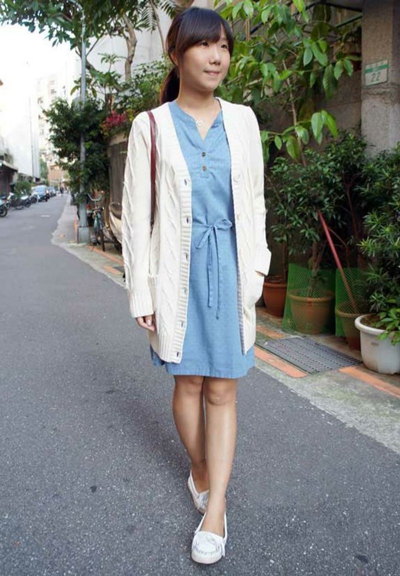 Georgia Tsao //米色麻花针织外套 - 女装休闲/机能外套 - 其他材质 白色