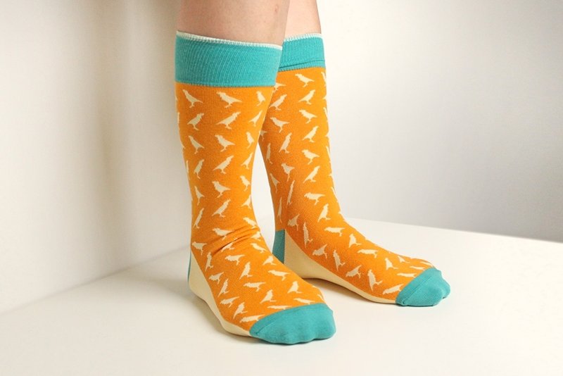 印花乐中长袜-八哥/镉黄色 - 袜子 - 其他材质 橘色