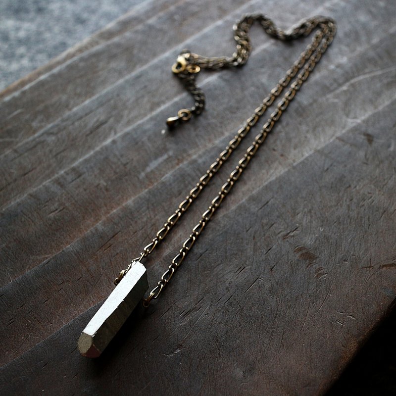 Muse自然风系列NO.159银色长条尖石英黄铜中长项链 - 项链 - 宝石 灰色