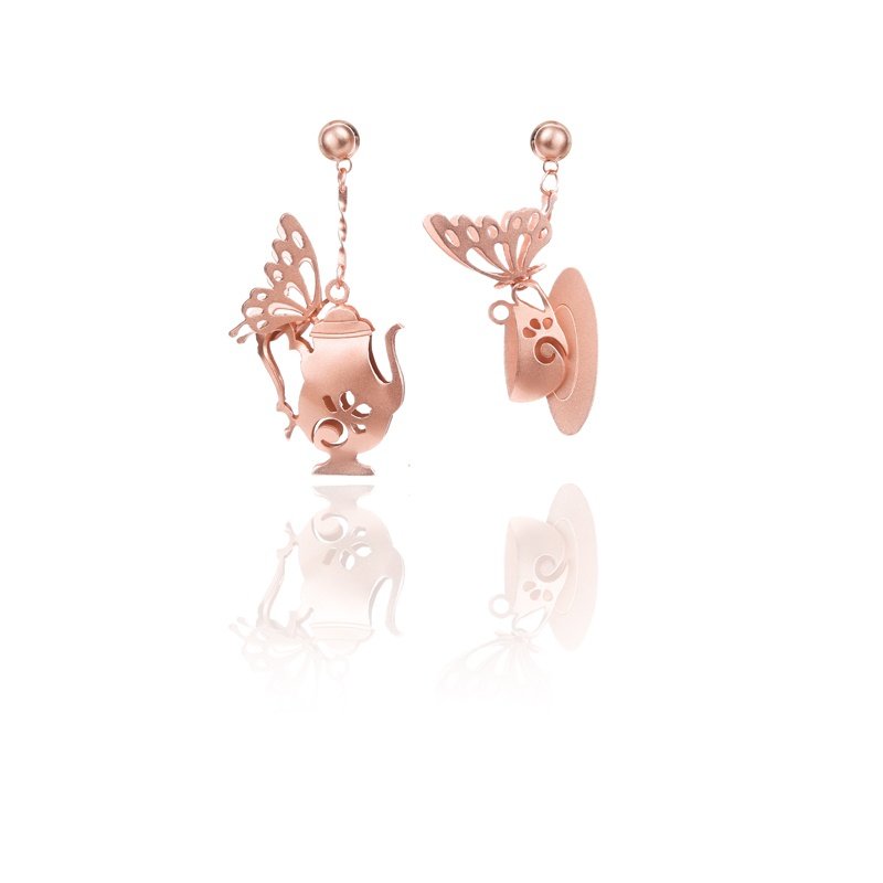 【下午茶会】 - 耳环/耳夹 - 其他金属 粉红色