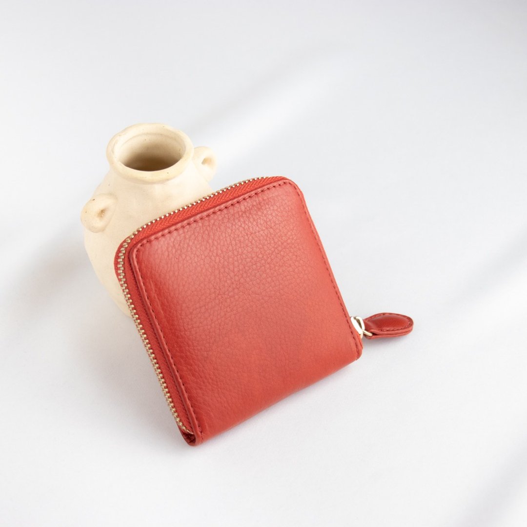 *瑕疵品* 方形 几何 玩味型格 中性 可插卡 紅 真皮零钱包 - 皮夹/钱包 - 真皮 红色