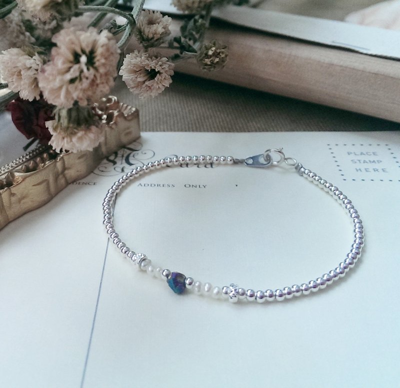 ９２５纯银、精致细刻纯银车轮珠、炫彩石英原石　✄  纯银 手链 手环 - 手链/手环 - 其他金属 白色