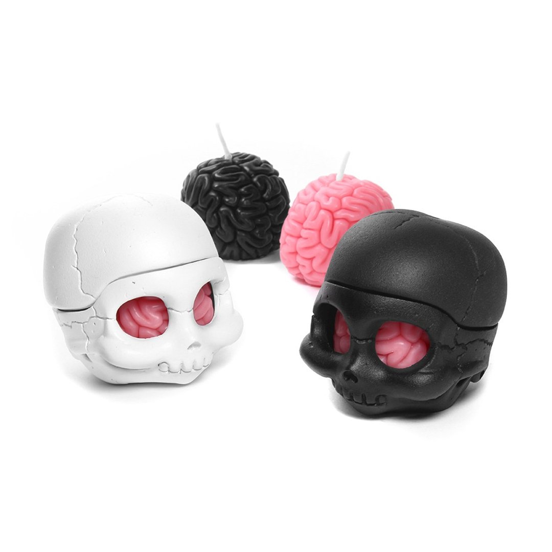 I Got Brain - Skully 香氛造型蜡烛烛台组 - 蜡烛/烛台 - 蜡 黑色