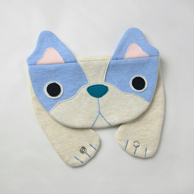 汪汪法式斗牛犬-蓝  有机棉围兜口水巾 - 围嘴/口水巾 - 棉．麻 