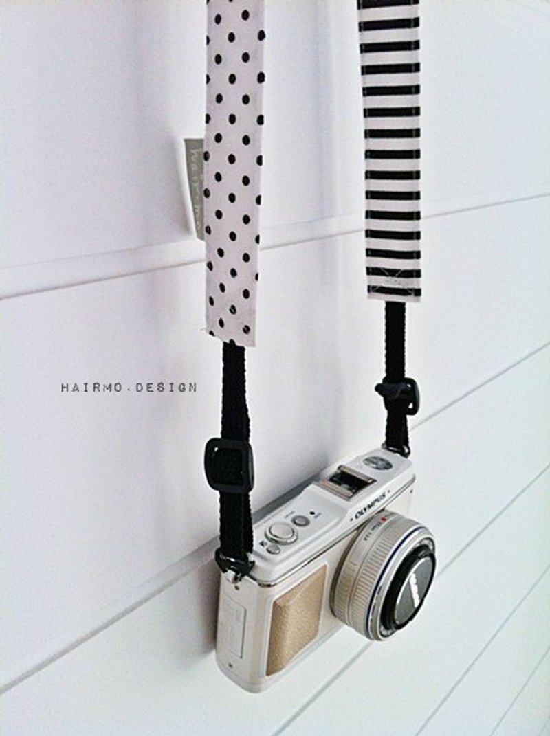 hairmo。黑白条纹点点拼接双背单眼相机带+皮片组 - 证件套/卡套 - 其他材质 白色