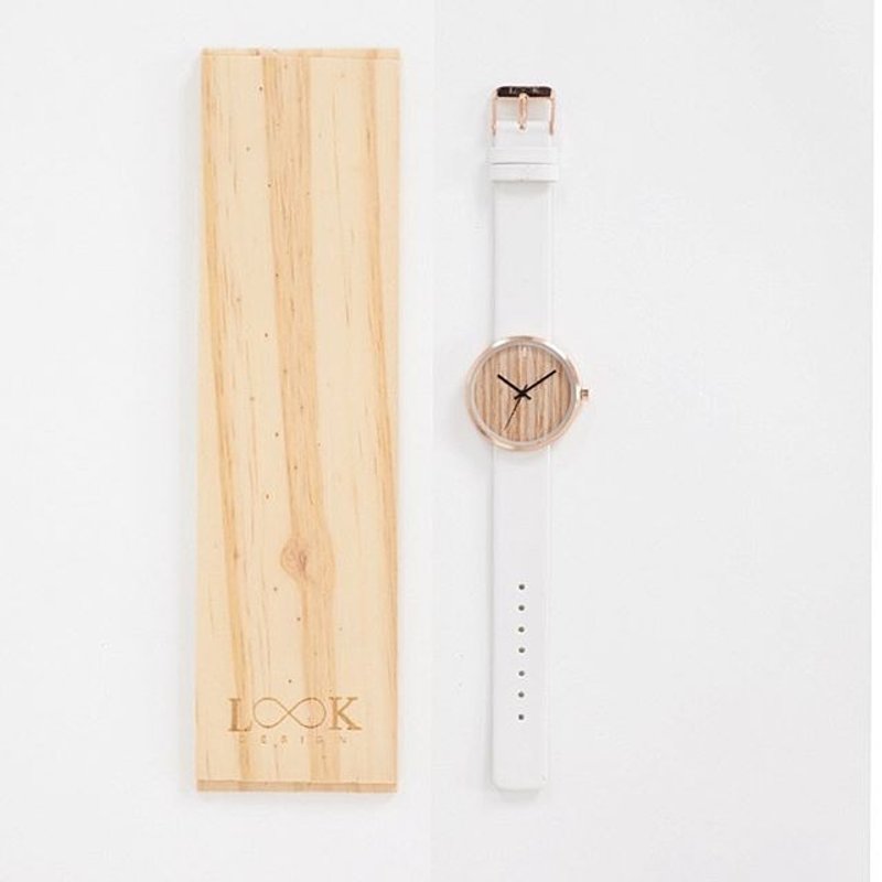 手工枫木手表 - 玫瑰金表壳/白色皮革 - 女表 - 木头 白色