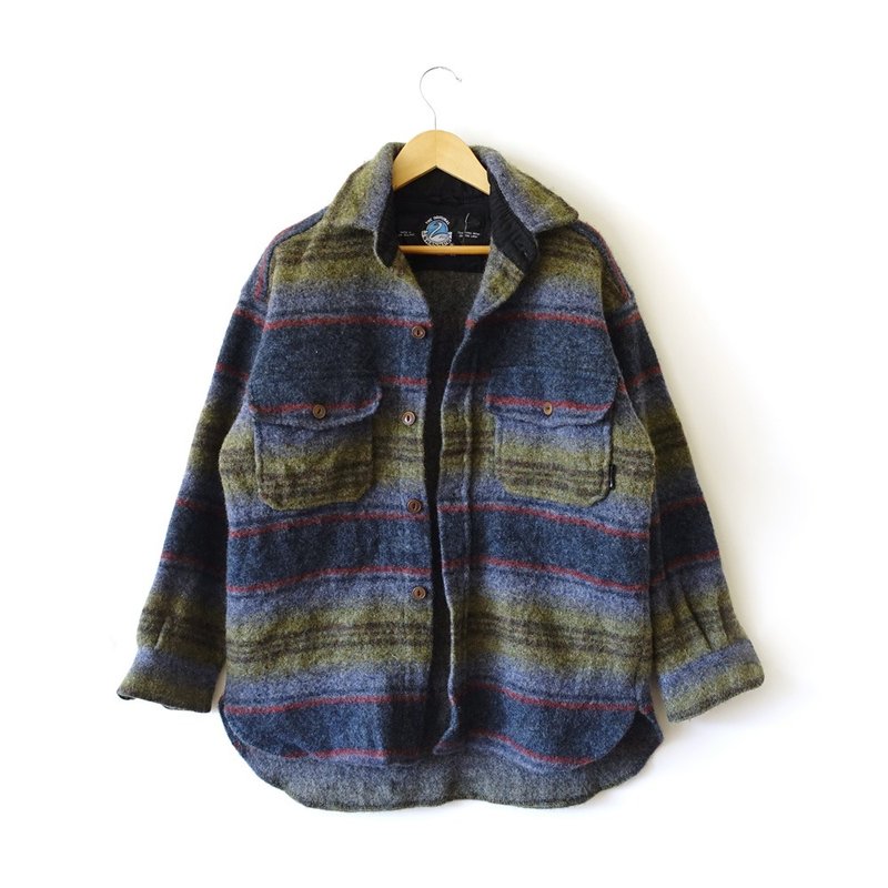 BajuTua /古着/ 纽西兰制 灰蓝色格纹 羊毛有领率性外套 - 女装休闲/机能外套 - 其他材质 蓝色