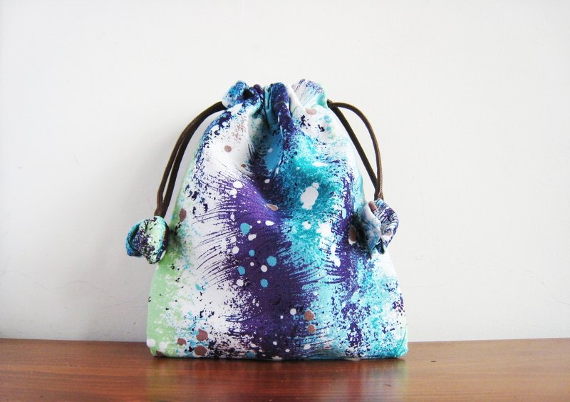 *巫蛊着* 蓝绿泼墨风格 束口袋 - 化妆包/杂物包 - 其他材质 蓝色
