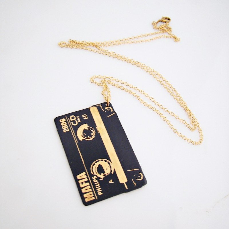 Cassette tape pendant in brass with and enamel  color ,Rocker jewelry ,Skull jewelry,Biker jewelry - 项链 - 其他金属 