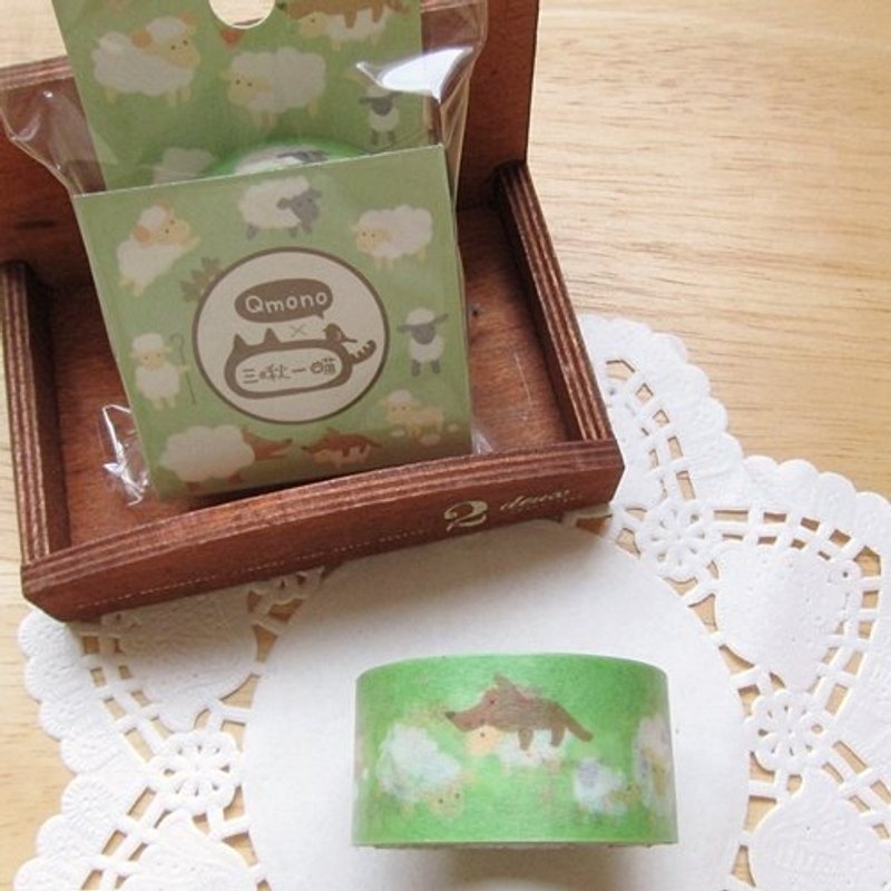Qmono x 三啾一喵 和纸胶带(QMT-A10 Little Sheep) - 纸胶带 - 纸 绿色