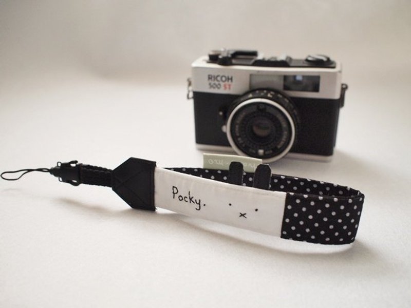 hairmo。黑X嘴兔单挂手腕相机/拍立得/手机带-黑白(小孔) - 证件套/卡套 - 其他材质 黑色