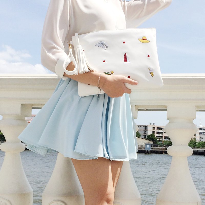 medium BEACHGOER clutch - 沙白色 - 其他 - 其他材质 白色