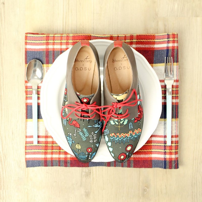 ----------Shoes Party----------毕卡索掉进灰森林拼布德比鞋/女鞋/手工订制/日本布料 - 女款休闲鞋 - 其他材质 绿色